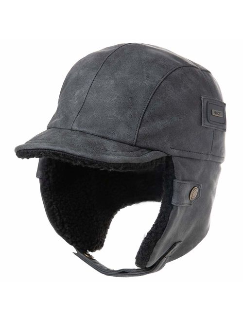 Comhats Aviator Hat Faux Leather Pilot Cap Adult Men Winter Trapper Hunting Hat