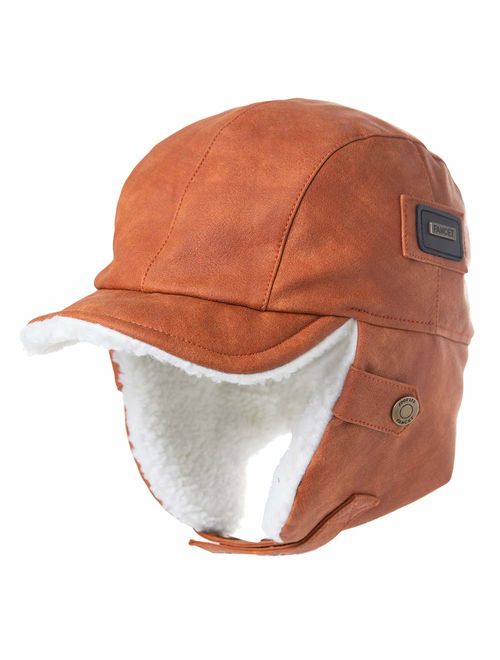 Comhats Aviator Hat Faux Leather Pilot Cap Adult Men Winter Trapper Hunting Hat