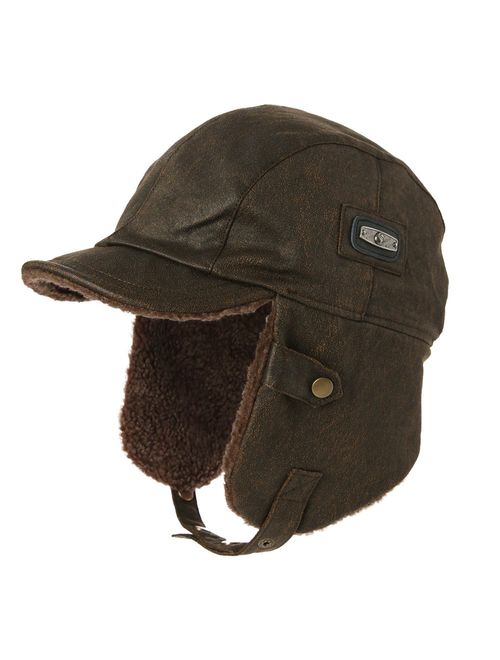 Comhats Aviator Hat Faux Leather Pilot Cap Adult Men Winter Trapper Hunting Hat