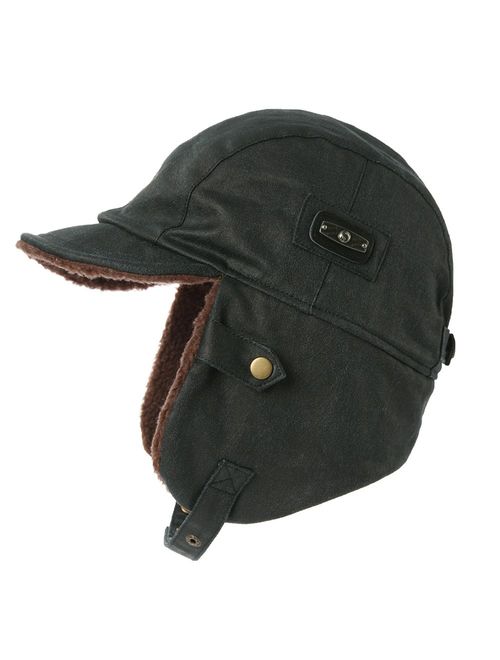 Comhats Aviator Hat Faux Leather Pilot Cap Adult Men Winter Trapper Hunting Hat