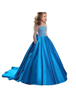 Christmas Flower Girl Dress Floor Length Button Draped Tulle Ball Gowns for Kids