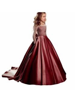 Christmas Flower Girl Dress Floor Length Button Draped Tulle Ball Gowns for Kids