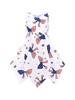 Girls Dress Flower Print Hanky Hem with Necklace