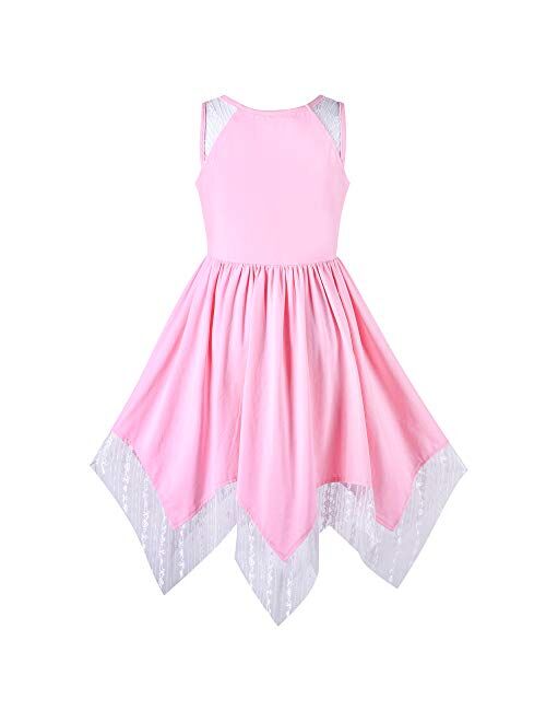 Sunny Fashion Girls Dress Flower Print Hanky Hem with Necklace