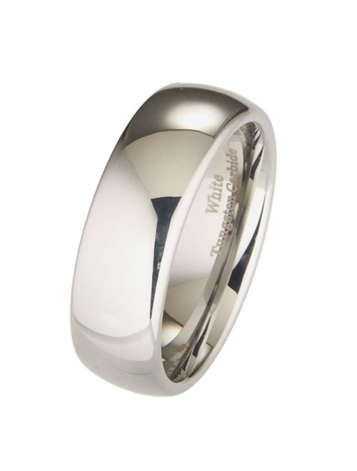 MJ Metals Jewelry 2mm to 10mm White Tungsten Carbide Mirror Polished Classic Wedding Ring