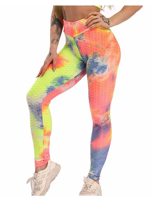 FITTOO High Waisted Yoga Pants Tummy Control Scrunched Booty Leggings Workout Running Butt Lift Textured Tights