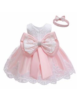 LZH Baby Dress, Bowknot Flower Dresses Lace Pageant Party Wedding Flower Girl Tutu Gown