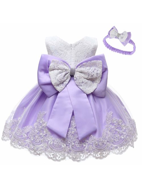 LZH Baby Dress, Bowknot Flower Dresses Lace Pageant Party Wedding Flower Girl Tutu Gown