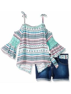 Girls' 2 Piece Fashion Top and Belted Short Set