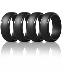 ThunderFit Silicone Wedding Rings for Men 7 Rings / 4 Rings / 1 Ring - Step Edge Sleek Design Rubber Engagement Bands - 8mm Width - 2mm Thickness