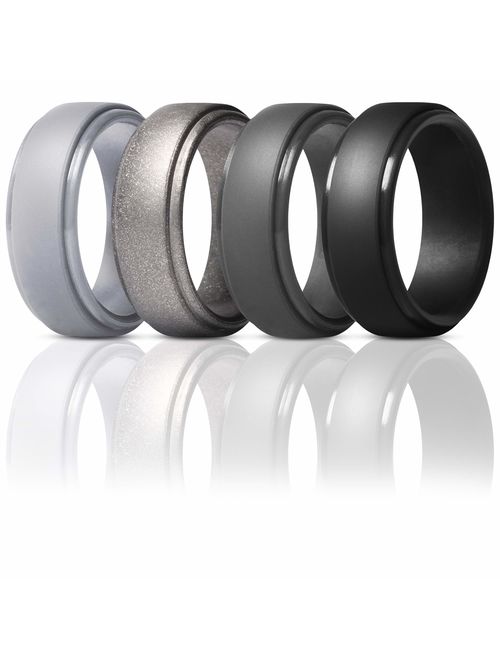 ThunderFit Silicone Wedding Rings for Men 7 Rings / 4 Rings / 1 Ring - Step Edge Sleek Design Rubber Engagement Bands - 8mm Width - 2mm Thickness