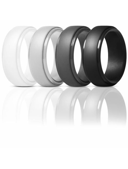 ThunderFit Silicone Wedding Rings for Men 7 Rings / 4 Rings / 1 Ring - Step Edge Sleek Design Rubber Engagement Bands - 8mm Width - 2mm Thickness