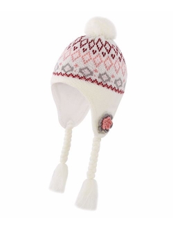 Home Prefer Toddler Girls Winter Hats Fleece Lined Flower Knit Kids Earflaps Hat