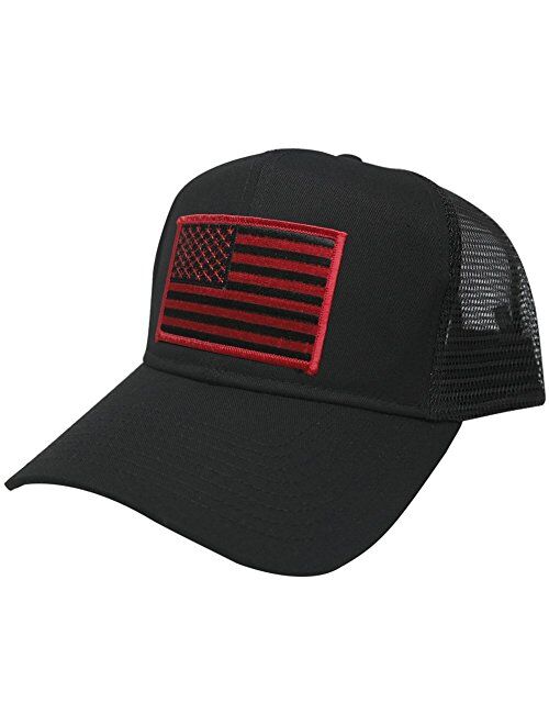 AC Racing USA American Flag Patch Snapback Trucker Mesh Cap - Black