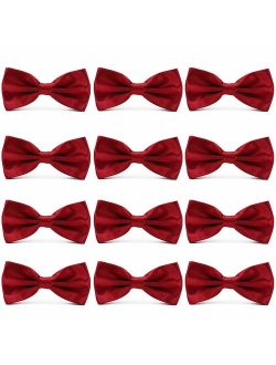 AVANTMEN Men's Bowties Formal Satin Solid - 12 Pack Bow Ties Pre-tied Adjustable Ties for Men Many Colors Option