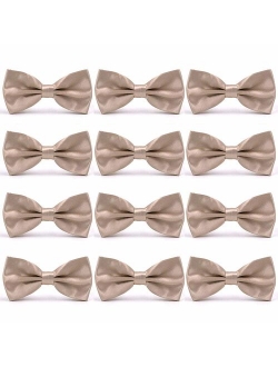 AVANTMEN Men's Bowties Formal Satin Solid - 12 Pack Bow Ties Pre-tied Adjustable Ties for Men Many Colors Option