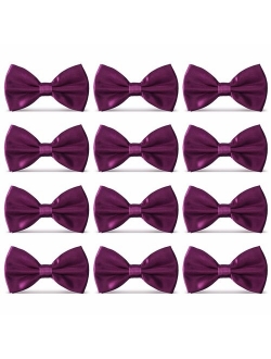 AVANTMEN Men's Bowties Formal Satin Solid - 12 Pack Bow Ties Pre-tied Adjustable Ties for Men Many Colors Option