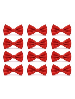 AVANTMEN Men's Bowties Formal Satin Solid - 12 Pack Bow Ties Pre-tied Adjustable Ties for Men Many Colors Option