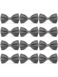 AVANTMEN Men's Bowties Formal Satin Solid - 12 Pack Bow Ties Pre-tied Adjustable Ties for Men Many Colors Option