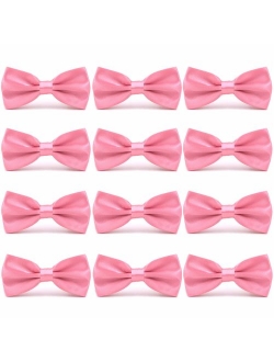 AVANTMEN Men's Bowties Formal Satin Solid - 12 Pack Bow Ties Pre-tied Adjustable Ties for Men Many Colors Option