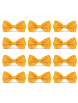 AVANTMEN Men's Bowties Formal Satin Solid - 12 Pack Bow Ties Pre-tied Adjustable Ties for Men Many Colors Option