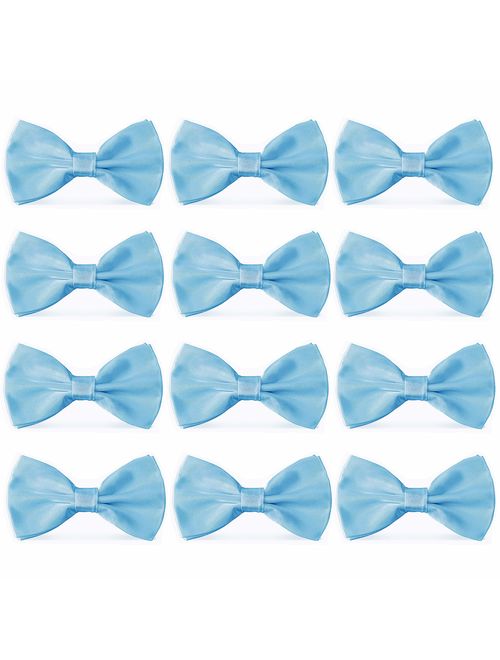 AVANTMEN Men's Bowties Formal Satin Solid - 12 Pack Bow Ties Pre-tied Adjustable Ties for Men Many Colors Option