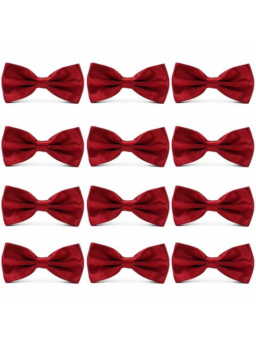 AVANTMEN Men's Bowties Formal Satin Solid - 12 Pack Bow Ties Pre-tied Adjustable Ties for Men Many Colors Option