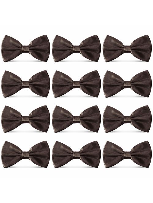 AVANTMEN Men's Bowties Formal Satin Solid - 12 Pack Bow Ties Pre-tied Adjustable Ties for Men Many Colors Option