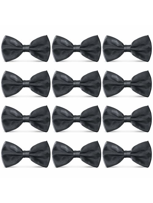 AVANTMEN Men's Bowties Formal Satin Solid - 12 Pack Bow Ties Pre-tied Adjustable Ties for Men Many Colors Option