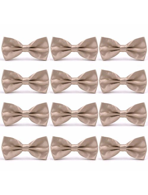 AVANTMEN Men's Bowties Formal Satin Solid - 12 Pack Bow Ties Pre-tied Adjustable Ties for Men Many Colors Option