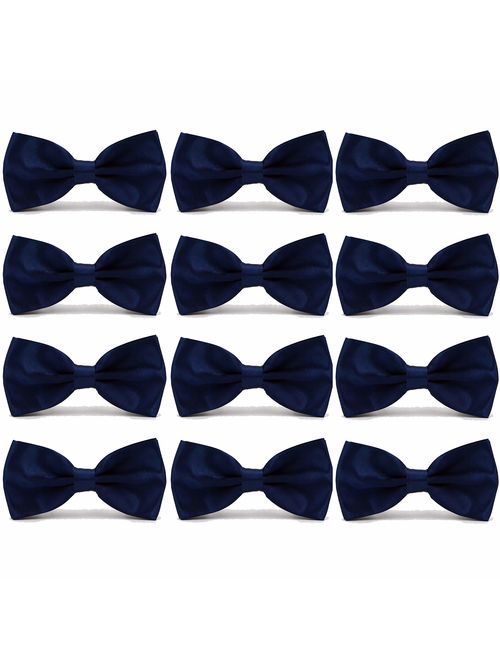 AVANTMEN Men's Bowties Formal Satin Solid - 12 Pack Bow Ties Pre-tied Adjustable Ties for Men Many Colors Option