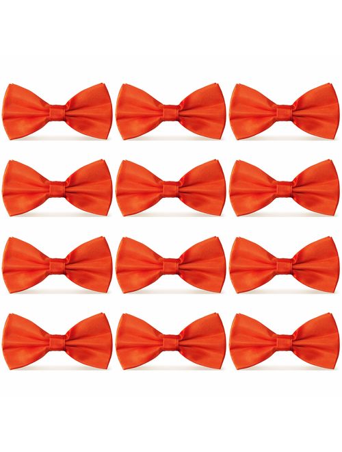 AVANTMEN Men's Bowties Formal Satin Solid - 12 Pack Bow Ties Pre-tied Adjustable Ties for Men Many Colors Option