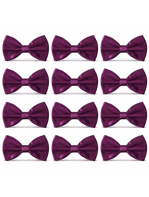 AVANTMEN Men's Bowties Formal Satin Solid - 12 Pack Bow Ties Pre-tied Adjustable Ties for Men Many Colors Option