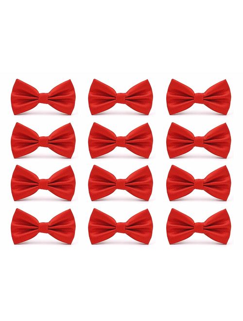 AVANTMEN Men's Bowties Formal Satin Solid - 12 Pack Bow Ties Pre-tied Adjustable Ties for Men Many Colors Option