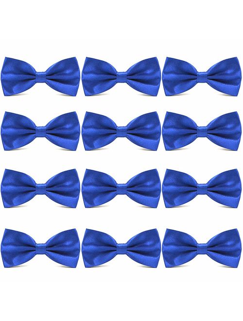 AVANTMEN Men's Bowties Formal Satin Solid - 12 Pack Bow Ties Pre-tied Adjustable Ties for Men Many Colors Option