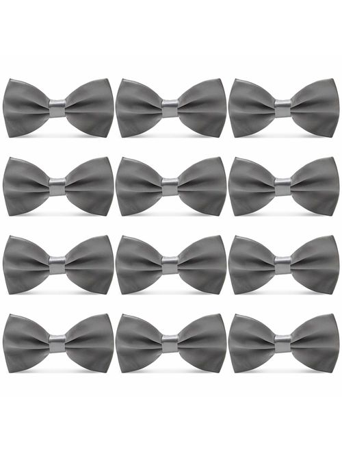 AVANTMEN Men's Bowties Formal Satin Solid - 12 Pack Bow Ties Pre-tied Adjustable Ties for Men Many Colors Option