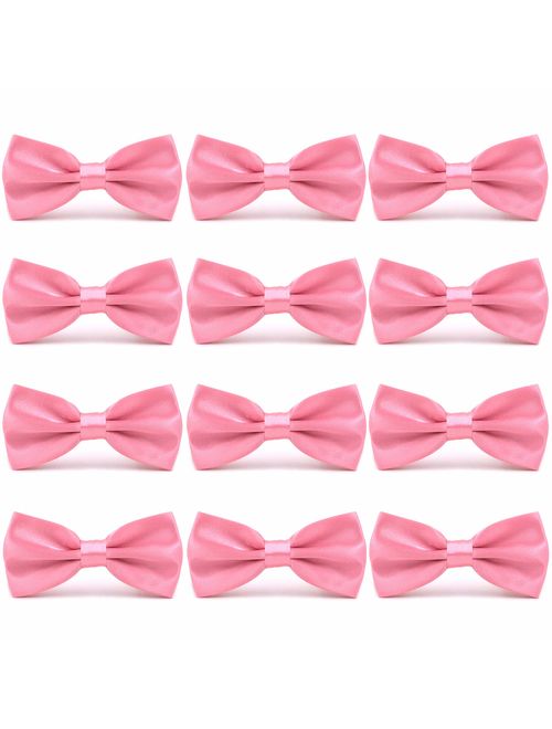 AVANTMEN Men's Bowties Formal Satin Solid - 12 Pack Bow Ties Pre-tied Adjustable Ties for Men Many Colors Option