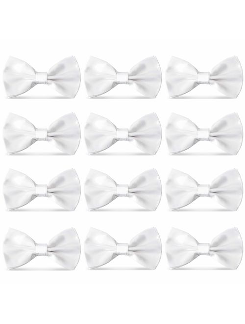 AVANTMEN Men's Bowties Formal Satin Solid - 12 Pack Bow Ties Pre-tied Adjustable Ties for Men Many Colors Option