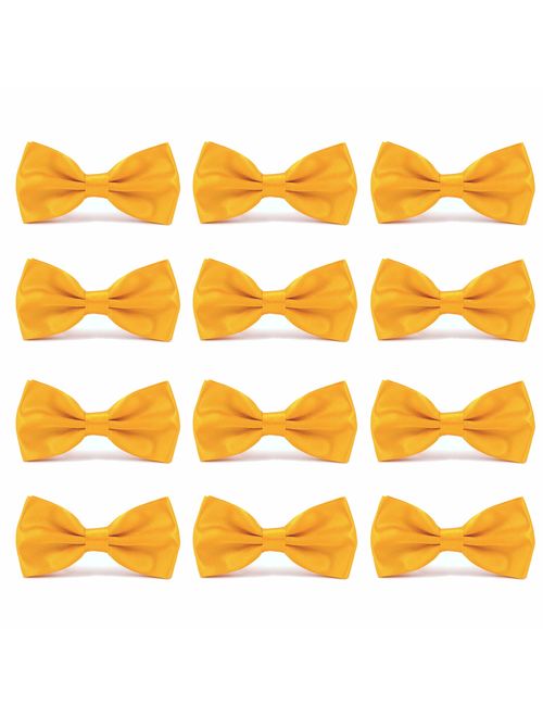 AVANTMEN Men's Bowties Formal Satin Solid - 12 Pack Bow Ties Pre-tied Adjustable Ties for Men Many Colors Option