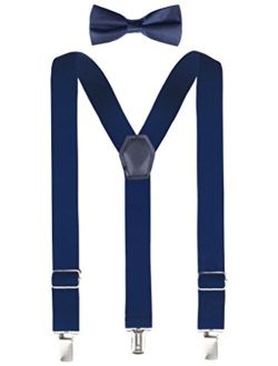 Lilax Boys Solid Color Adjustable Elastic Suspender & Bow Tie for Kids and Baby