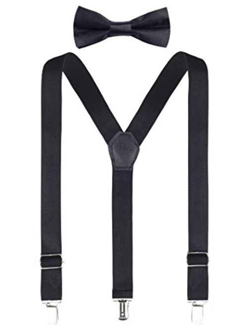 Lilax Boys Solid Color Adjustable Elastic Suspender & Bow Tie for Kids and Baby