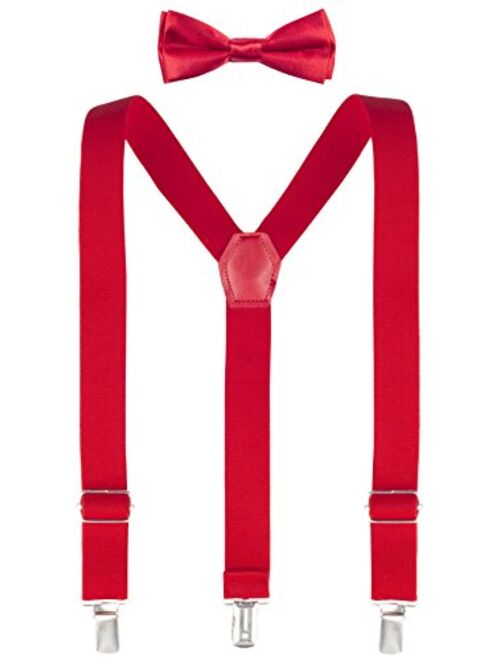 Lilax Boys Solid Color Adjustable Elastic Suspender & Bow Tie for Kids and Baby