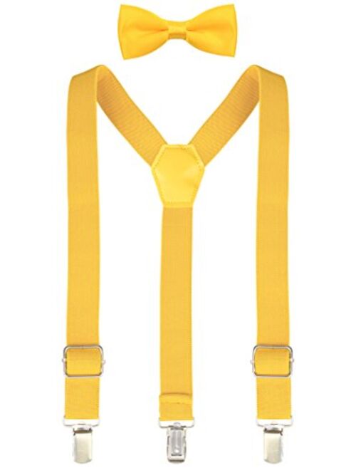 Lilax Boys Solid Color Adjustable Elastic Suspender & Bow Tie for Kids and Baby