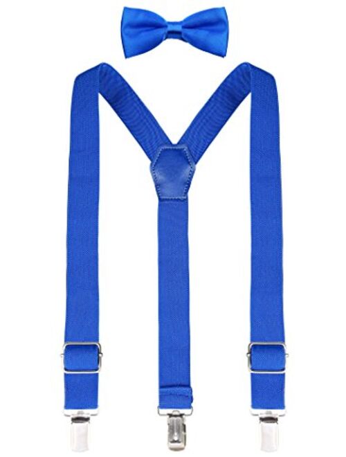 Lilax Boys Solid Color Adjustable Elastic Suspender & Bow Tie for Kids and Baby