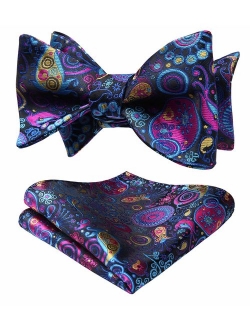 Untied Bow Ties Men's Floral Jacquard Wedding Party Self Bowtie Pocket Square Set