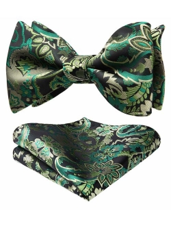 Untied Bow Ties Men's Floral Jacquard Wedding Party Self Bowtie Pocket Square Set