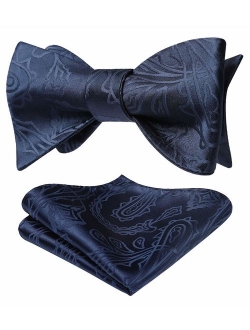 Untied Bow Ties Men's Floral Jacquard Wedding Party Self Bowtie Pocket Square Set