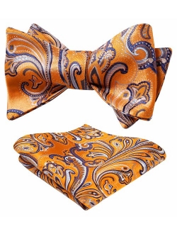 Untied Bow Ties Men's Floral Jacquard Wedding Party Self Bowtie Pocket Square Set