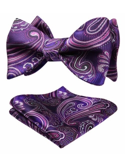 Untied Bow Ties Men's Floral Jacquard Wedding Party Self Bowtie Pocket Square Set