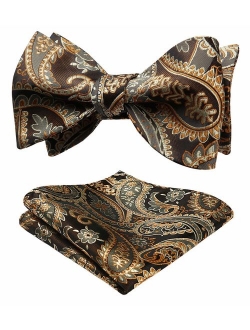 Untied Bow Ties Men's Floral Jacquard Wedding Party Self Bowtie Pocket Square Set